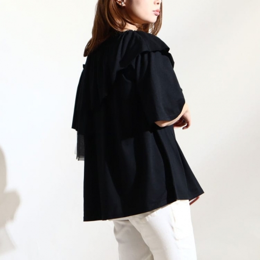 イベントセール】 大きいサイズ レディース アシメフリル異素材
