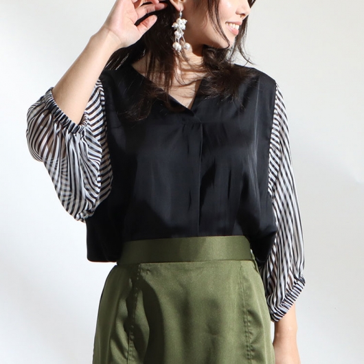 大きいサイズ レディース ストライプ柄袖スッキパーブラウス fem