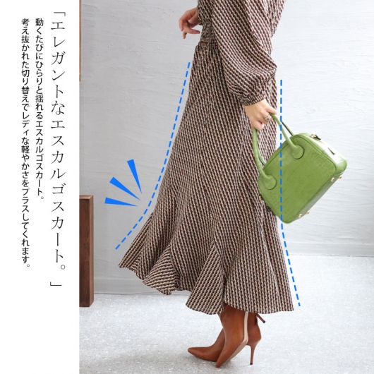 大きいサイズ レディース ウエストシャーリングワンピース fem-304