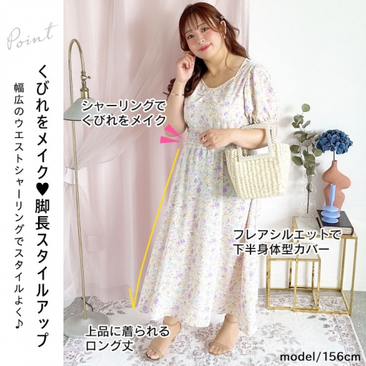 イベントセール】 大きいサイズ レディース 小花柄ウエスト