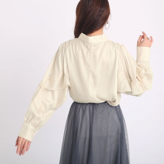 大きいサイズ レディース ボウタイオーガンジーブラウス fem-391｜大きいサイズのレディース服専門通販【ゴールドジャパン公式サイト】