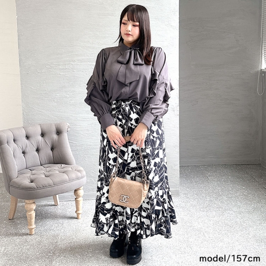 イベントセール】 大きいサイズ レディース 袖フリルボウタイブラウス fem-402｜大きいサイズのレディース服専門通販【ゴールドジャパン公式サイト】