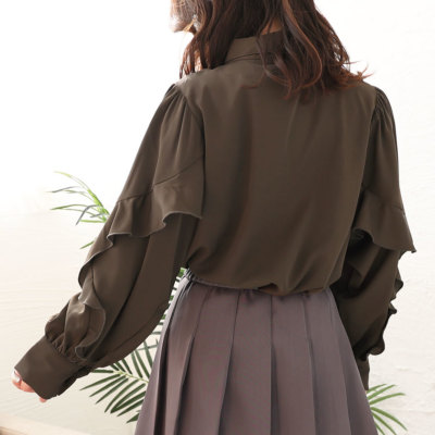 イベントセール】 大きいサイズ レディース 袖フリルボウタイブラウス fem-402｜大きいサイズのレディース服専門通販【ゴールドジャパン公式サイト】