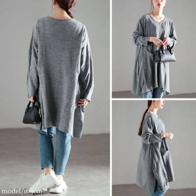 大きいサイズ レディース Vネックイレギュラーヘムチュニック fem-409