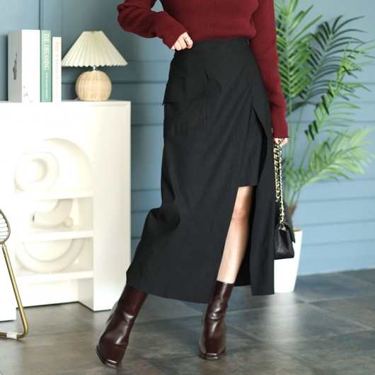大きいサイズ レディース アシメレイヤードロングスカート fem