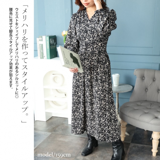大きいサイズ レディース 小花柄カシュクールワンピース fem-450