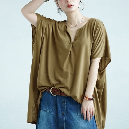 大きいサイズ レディース サイドスリットフロントタックドルマン