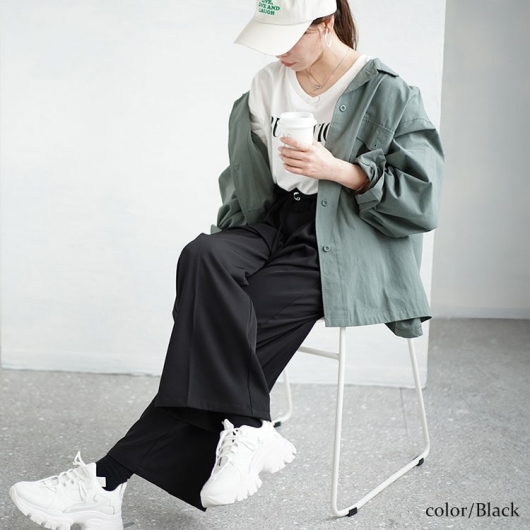 WCJ ベルト付き ワイドセンタープレス パンツ ブラック F ベルト付きワイドセンタープレスパンツ【WCJ-TA-002KHA】 | WCJ