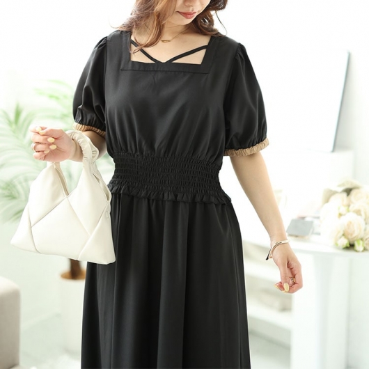 セール対象商品】 大きいサイズ レディース 配色クロスネック