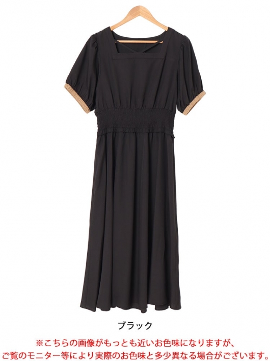 美品　キャバン ワンピース　Fサイズ　ブラック系　 24ss ロング 大きいサイズ レディース 配色クロスネックワンピース fem-488