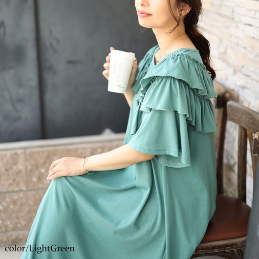 新春初売セール】 大きいサイズ レディース 肩ティアードフリルAライン