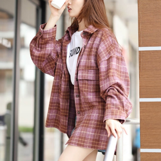 イベントセール】 大きいサイズ レディース チェック柄ネルシャツ fem