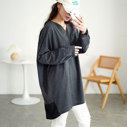 TO BE CHIC バイカラー チュニック ティアード フレア 切替 七分袖 初売り TO BE CHIC バイカラー チュニック ティアード フレア