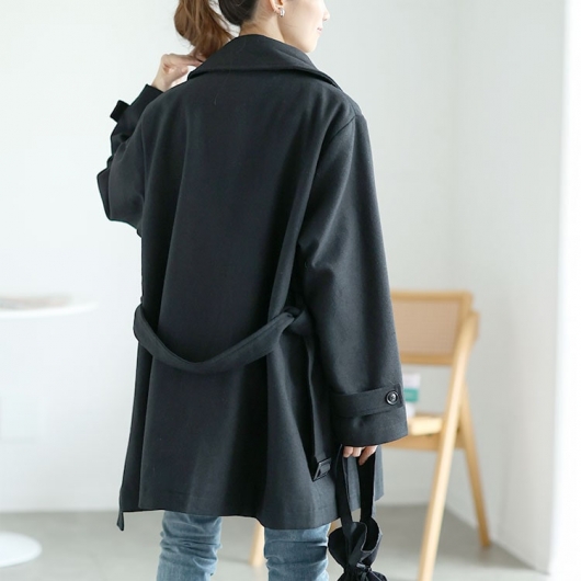 大きいサイズ レディース ベルト付きダブルボタンコート fem-538