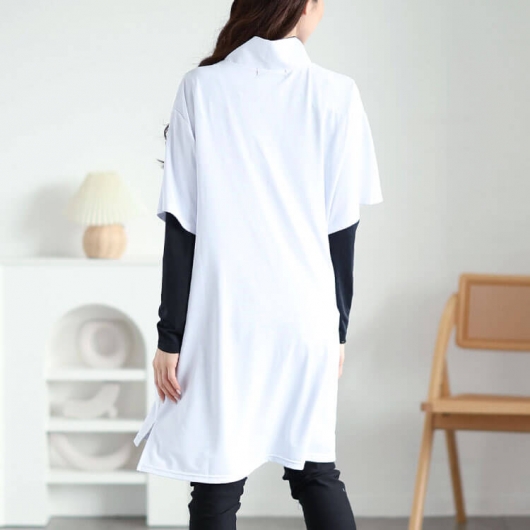 大きいサイズ レディース ハーフZIPミニハイネックチュニック fem-543