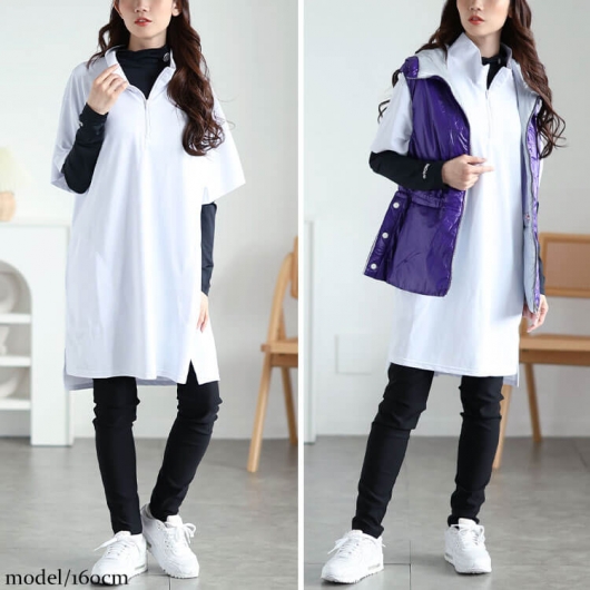 チュニック 大きいサイズ レディース ハーフZIPミニハイネックチュニック fem-543