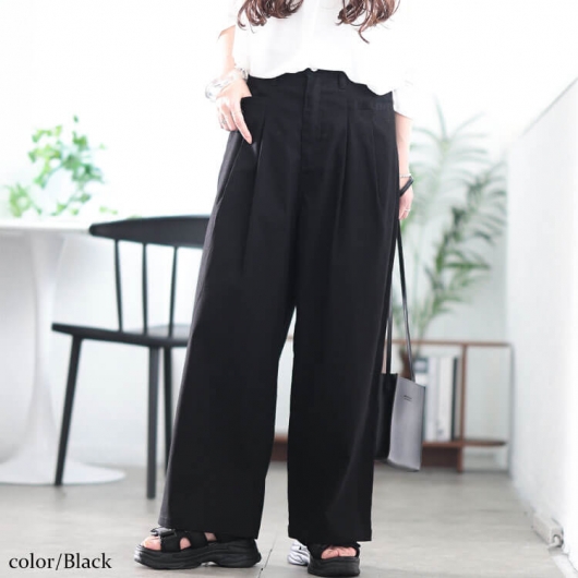 AAA　タイパンツ 大きいサイズ レディース ストレッチツイルタックセミワイド