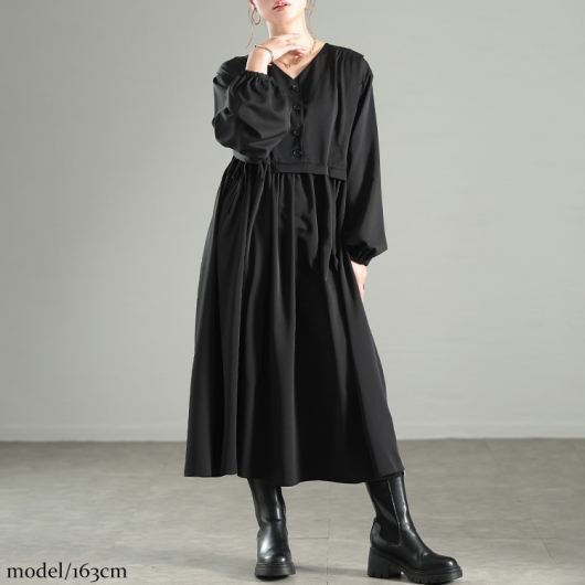 大きいサイズ レディース サイドリボンベストドッキングワンピース fem