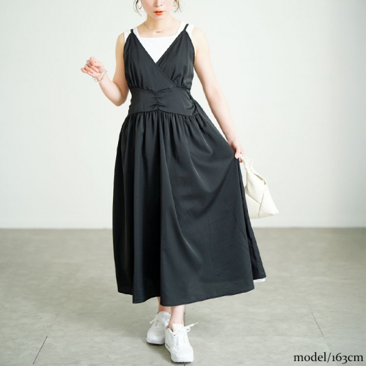 大きいサイズ レディース カシュクールキャミワンピース fem-563