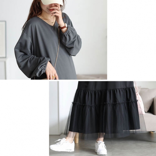 大きいサイズ レディース ティアードチュール切り替えワンピース fem