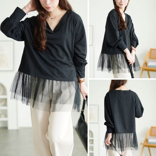 大きいサイズ レディース チュールドッキングプルオーバー fem