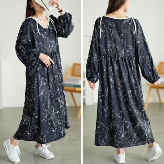 大きいサイズ レディース 花柄配色パイピング肩リボンワンピース fem