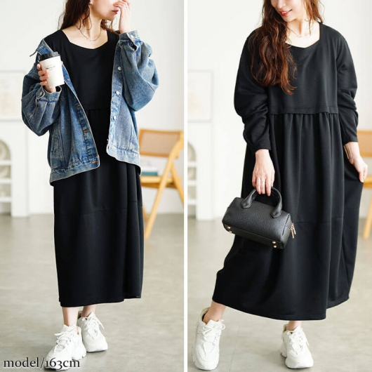 サエラ風リボンベル袖ワンピース大きいサイズボナルナ サエラ風リボンベル袖ワンピース大きいサイズボナルナ