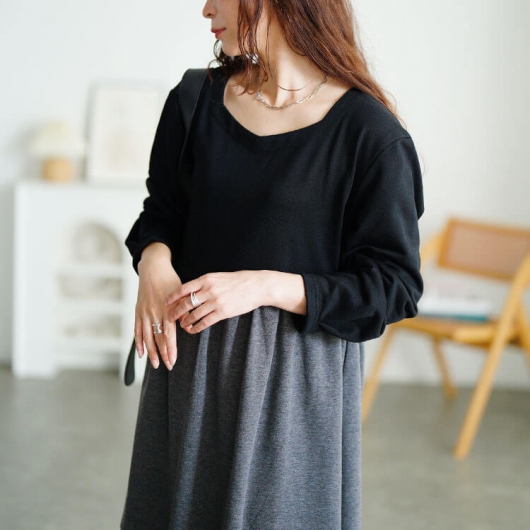 大きいサイズ レディース 袖口タックドッキングバルーンワンピース fem