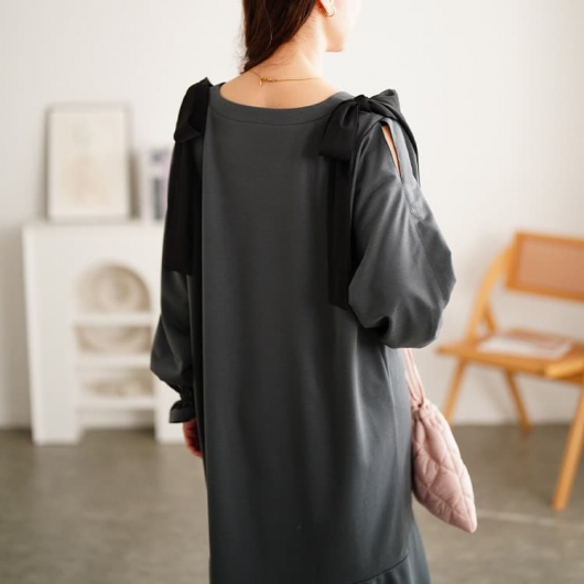 あんおでん♪様　ワッシャー　キャンディーお袖のワンピース 大きいサイズ レディース 肩リボンキャンディ袖マーメイドワンピース