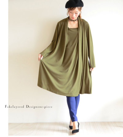 大きいサイズ レディース フェイクデザインワンピース gold478｜大きい