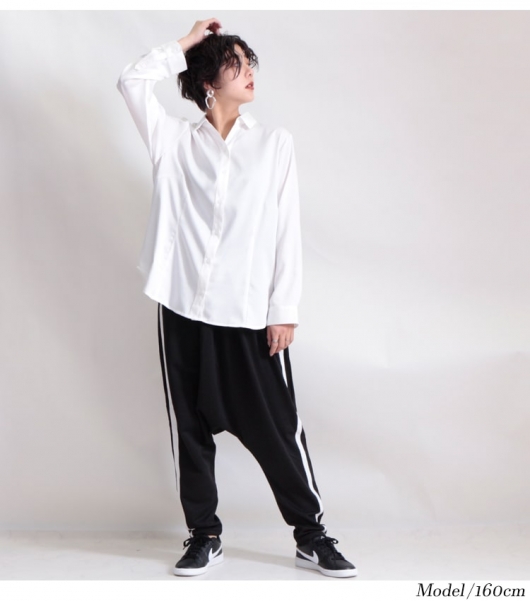 大きいサイズ レディース サイドラインサルエルパンツ gold811