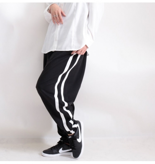 大きいサイズ レディース サイドラインサルエルパンツ gold811｜大きい