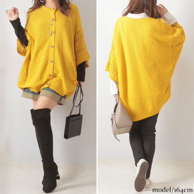 大きいサイズ レディース ドルマンニットカーディガン gold909｜大きい