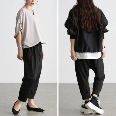 黒パンツ ウエストゴム ロゴプリント ジャージ イージーパンツ 切替ジャガード ロゴ ウエストゴム ボトムス