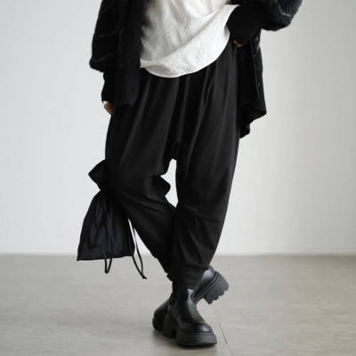 黒パンツ ウエストゴム ロゴプリント ジャージ イージーパンツ 切替ジャガード ロゴ ウエストゴム ボトムス