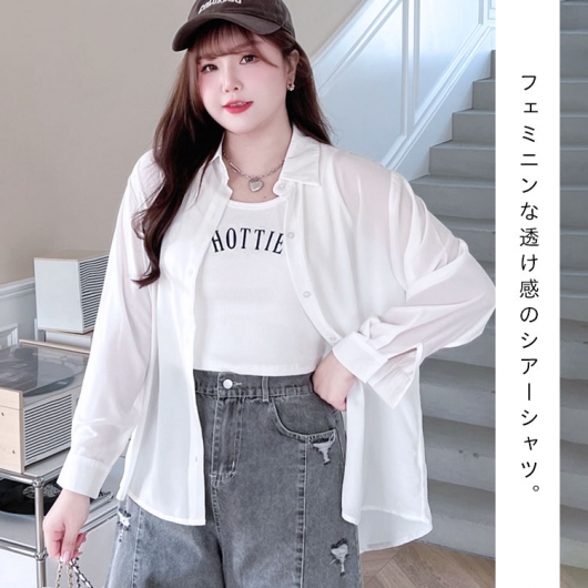 大きいサイズ レディース シアーオーバーサイズシャツ goldy