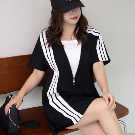 大きいサイズ レディース Vネックジップチュニックワンピース 大きいサイズ レディース Vネックジップチュニックワンピース