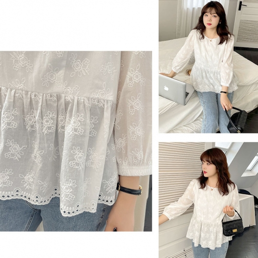 大きいサイズ レディース 花刺繍フレアトップス goldy-1360