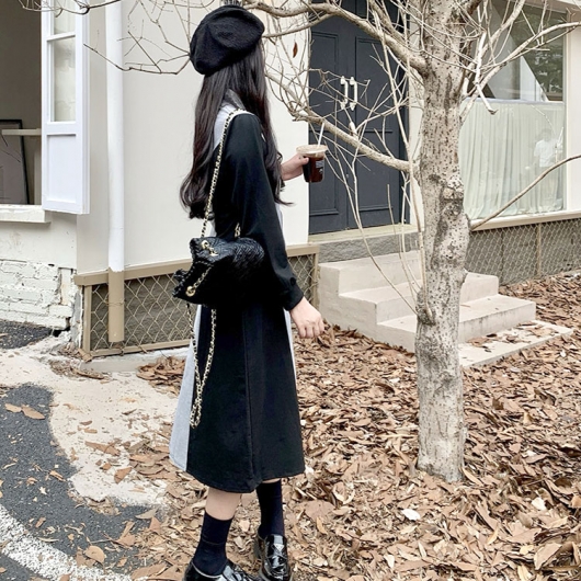 大きいサイズ レディース 配色切替フロントファスナーワンピース