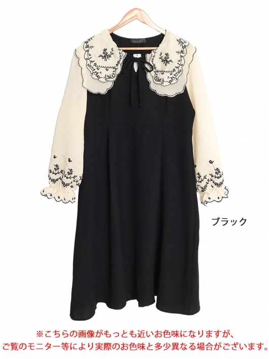 大きいサイズ レディース 刺繍柄ブラウスドッキングワンピース