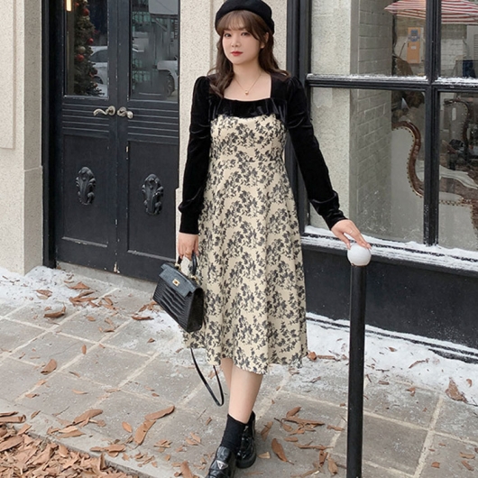 ワンピース Golden  Dresses イベントセール】 大きいサイズ レディース 胸元切替え花柄