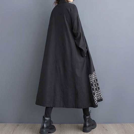 大きいサイズ レディース 刺繍柄切替えシャツワンピース goldy-1429