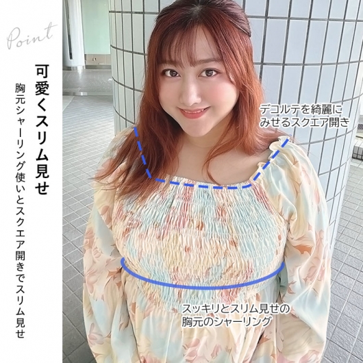 大きいサイズ レディース 花柄シャーリングペプラムブラウス