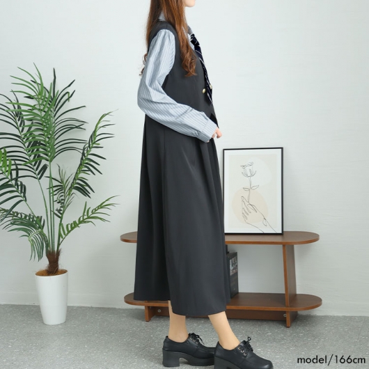 大きいサイズ レディース ネクタイ付きレイヤード風ワンピース goldy