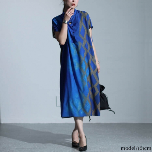 大きいサイズ レディース アートプリントシャツワンピース goldy