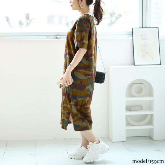 イベントセール】 大きいサイズ レディース 迷彩柄ロングワンピース