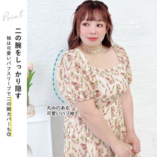 大きいサイズ レディース バックシャーリング花柄ワンピース