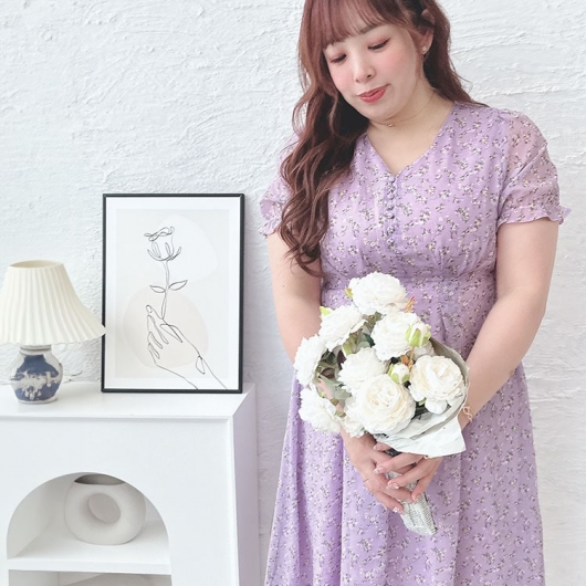 大きいサイズ レディース Vネック小花柄ワンピース goldy-1502 大きいサイズ レディース Vネック小花柄ワンピース goldy-1502