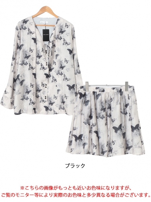 大きいサイズ レディース 蝶々柄シアートップス＆パンツ裏地