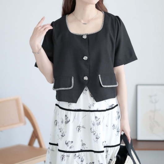 大きいサイズ レディース 半袖ジャケット＆ティアードスカートセット